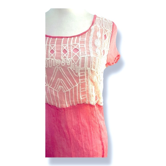 FREE PEOPLE💗Sheer pink ivory embroidered short sleeve tunic or dress XS - Picture 10 of 16